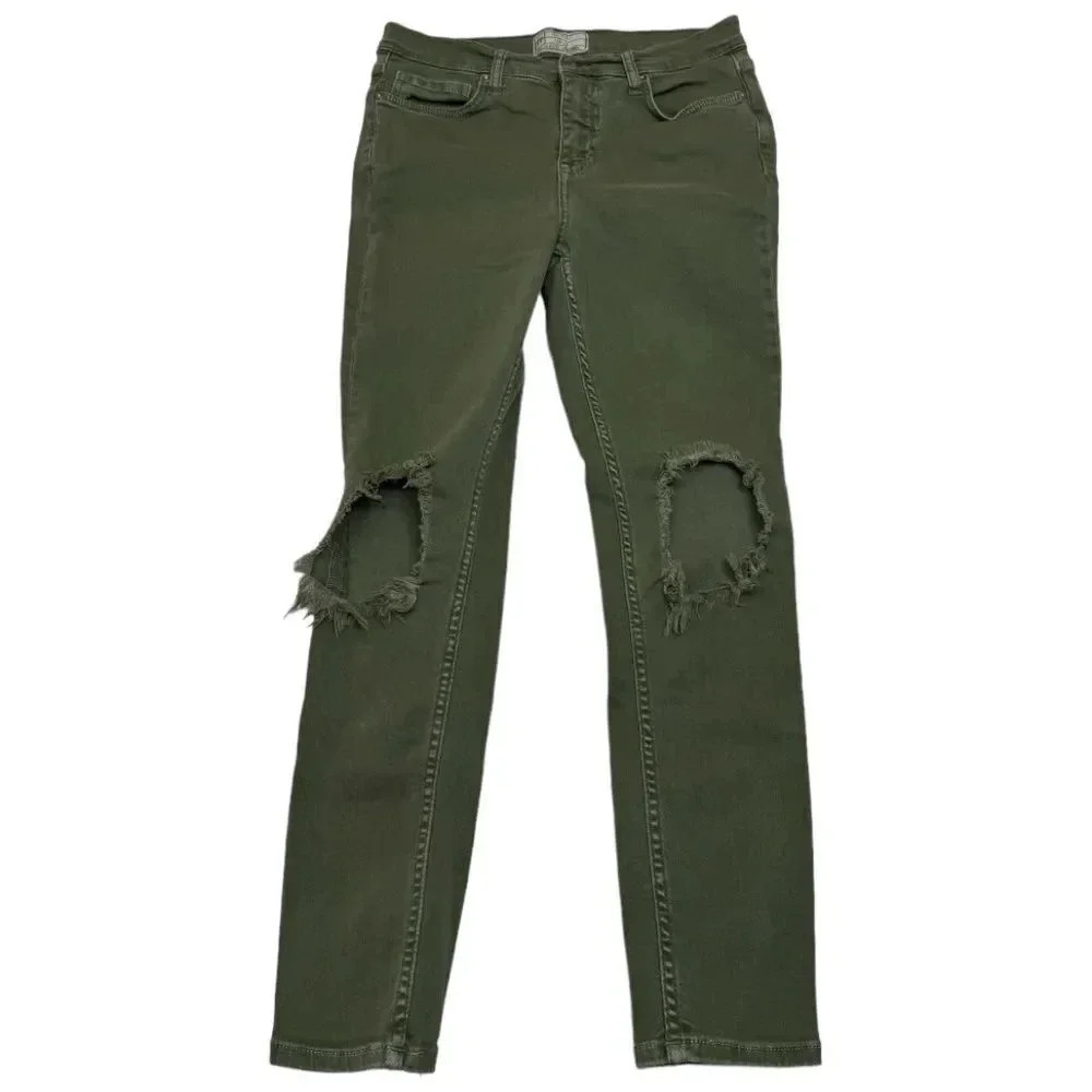 Free People Green Distressed Skinny Jeans